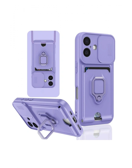 Newface iPhone 16 Kılıf Zuma Kartvizitli Yüzüklü Silikon - Lila