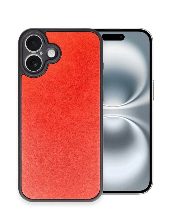 Newface iPhone 16 Plus Kılıf Aras Deri Kapak - Kırmızı