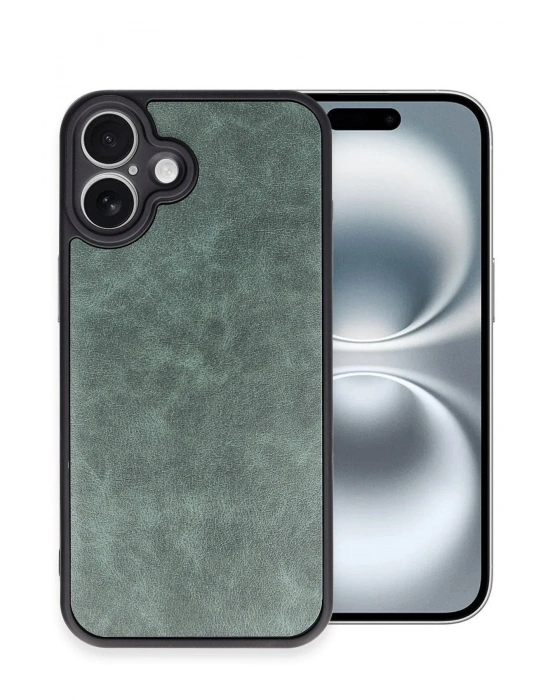 Newface iPhone 16 Plus Kılıf Aras Deri Kapak - Koyu Yeşil