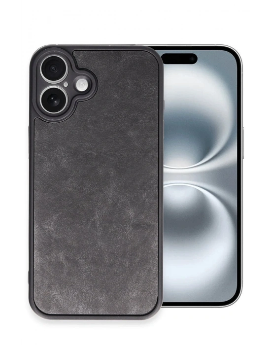 Newface iPhone 16 Plus Kılıf Aras Deri Kapak - Siyah
