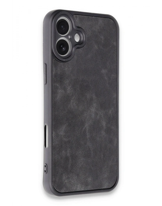 Newface iPhone 16 Plus Kılıf Aras Deri Kapak - Siyah