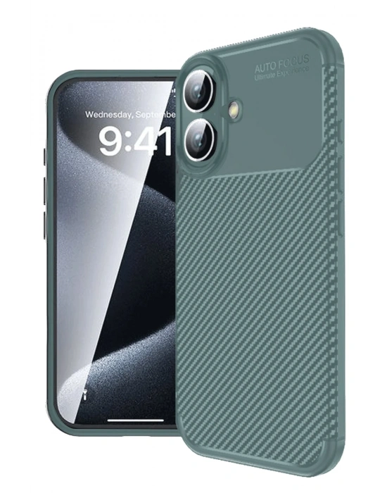 Newface iPhone 16 Plus Kılıf Auto Focus Karbon Kapak - Koyu Yeşil