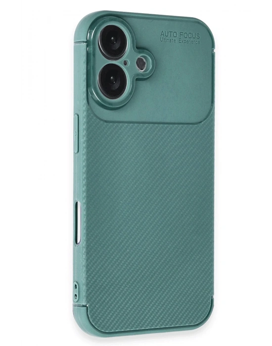 Newface iPhone 16 Plus Kılıf Auto Focus Karbon Kapak - Koyu Yeşil