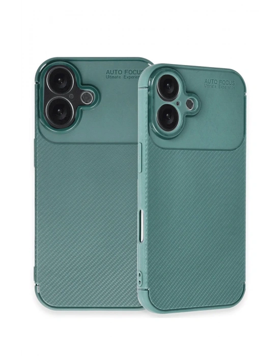 Newface iPhone 16 Plus Kılıf Auto Focus Karbon Kapak - Koyu Yeşil
