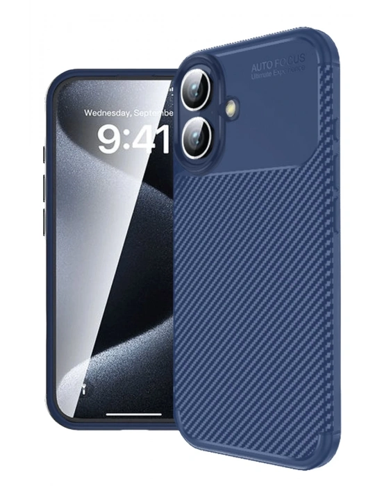 Newface iPhone 16 Plus Kılıf Auto Focus Karbon Kapak - Lacivert