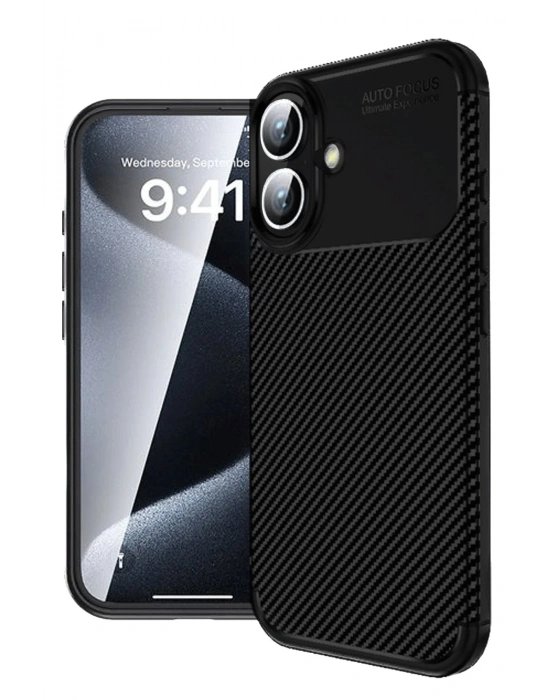 Newface iPhone 16 Plus Kılıf Auto Focus Karbon Kapak - Siyah