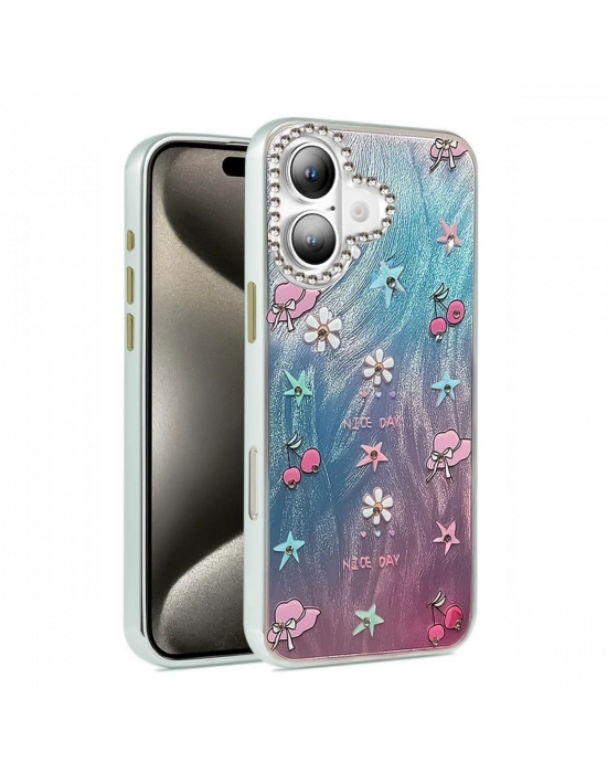 Newface iPhone 16 Plus Kılıf Blade Aynalı Desenli Kapak - Desen 4