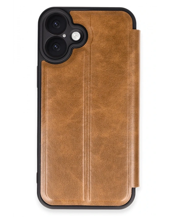 Newface iPhone 16 Plus Kılıf Flip Cover - Taba