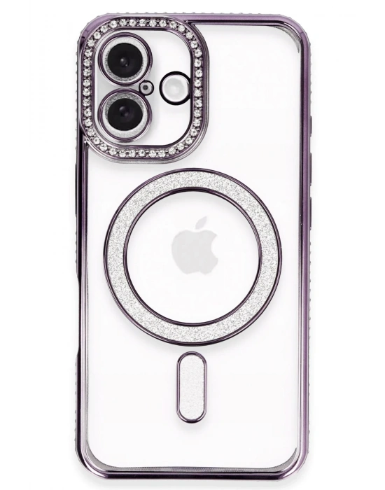 Newface iPhone 16 Plus Kılıf Joke Simli Magneticsafe Kılıf - Derin Mor