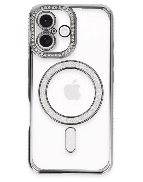 Newface iPhone 16 Plus Kılıf Joke Simli Magneticsafe Kılıf - Gri