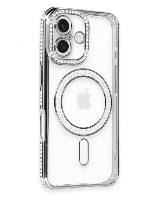 Newface iPhone 16 Plus Kılıf Joke Simli Magneticsafe Kılıf - Gri