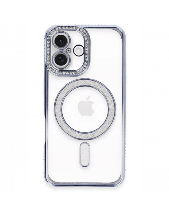 Newface iPhone 16 Plus Kılıf Joke Simli Magneticsafe Kılıf - Mavi