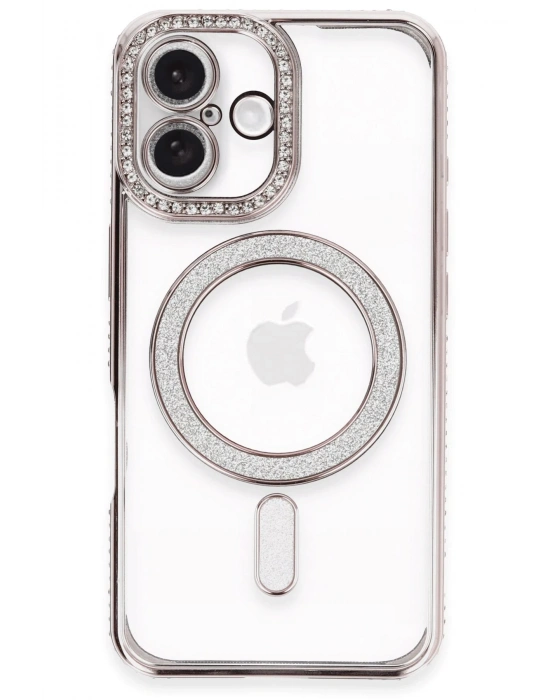 Newface iPhone 16 Plus Kılıf Joke Simli Magneticsafe Kılıf - Pembe