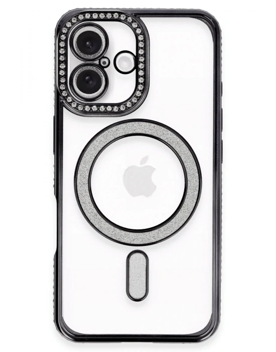 Newface iPhone 16 Plus Kılıf Joke Simli Magneticsafe Kılıf - Siyah