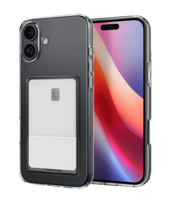 Newface iPhone 16 Plus Kılıf Kart Şeffaf Silikon - Şeffaf