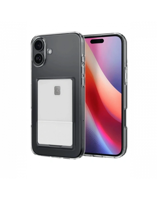 Newface iPhone 16 Plus Kılıf Kart Şeffaf Silikon - Şeffaf