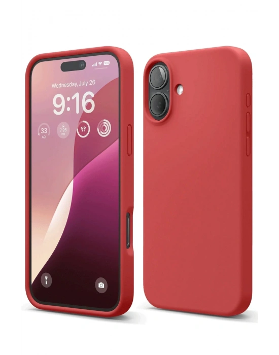 Newface iPhone 16 Plus Kılıf Nano içi Kadife Silikon - Kırmızı