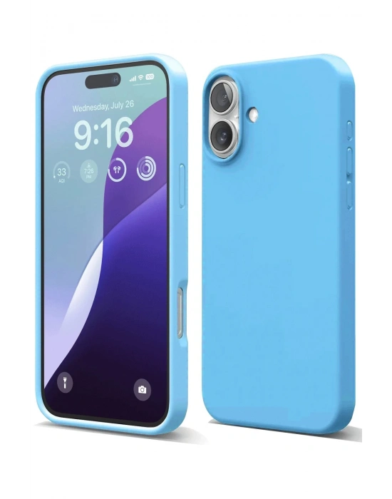 Newface iPhone 16 Plus Kılıf Nano içi Kadife Silikon - Mavi