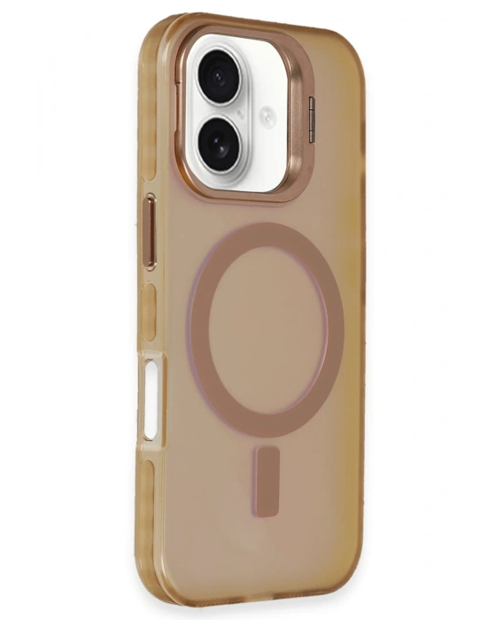 Newface iPhone 16 Plus Kılıf Primera Magsafe Standlı Kapak - Gold