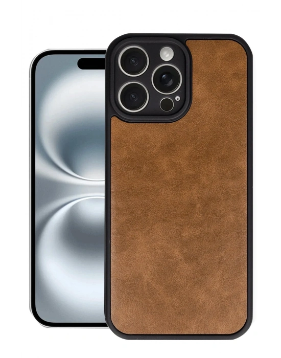 Newface iPhone 16 Pro Kılıf Aras Deri Kapak - Taba