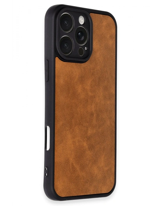 Newface iPhone 16 Pro Kılıf Aras Deri Kapak - Taba
