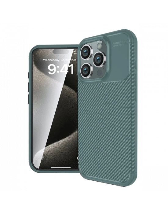 Newface iPhone 16 Pro Kılıf Auto Focus Karbon Kapak - Koyu Yeşil