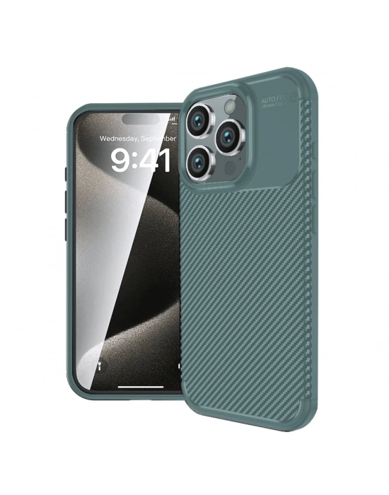 Newface iPhone 16 Pro Kılıf Auto Focus Karbon Kapak - Koyu Yeşil