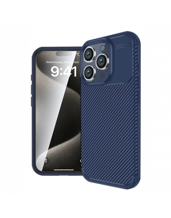 Newface iPhone 16 Pro Kılıf Auto Focus Karbon Kapak - Lacivert