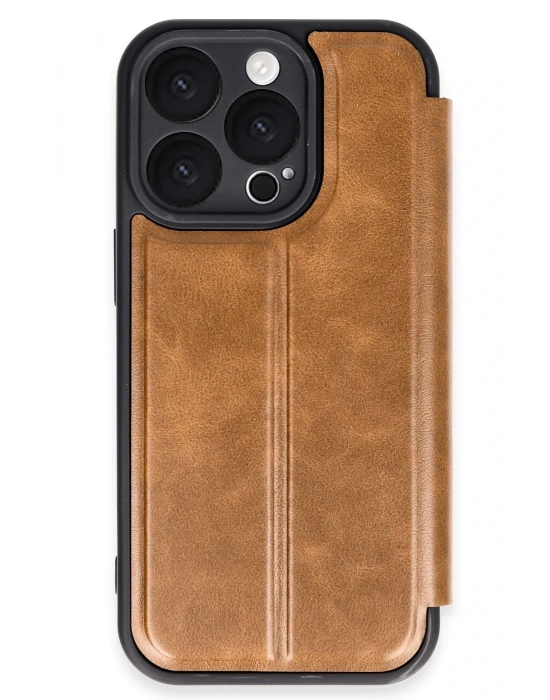 Newface iPhone 16 Pro Kılıf Flip Cover - Taba