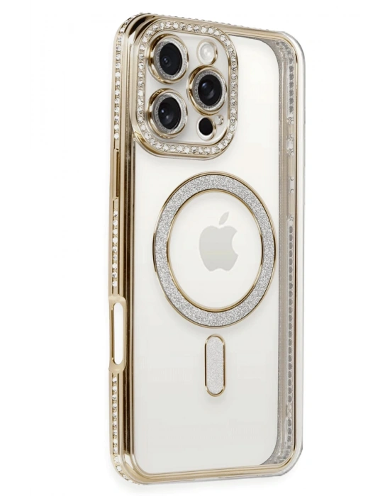 Newface iPhone 16 Pro Kılıf Joke Simli Magneticsafe Kılıf - Gold