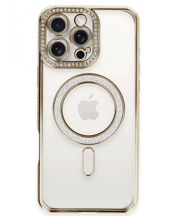 Newface iPhone 16 Pro Kılıf Joke Simli Magneticsafe Kılıf - Gold