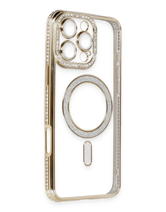 Newface iPhone 16 Pro Kılıf Joke Simli Magneticsafe Kılıf - Gold