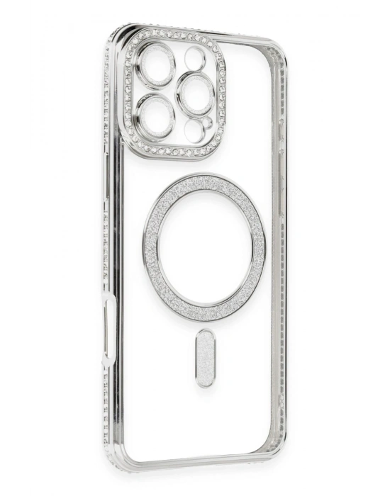 Newface iPhone 16 Pro Kılıf Joke Simli Magneticsafe Kılıf - Gümüş