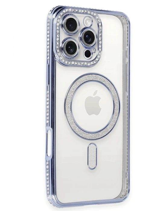 Newface iPhone 16 Pro Kılıf Joke Simli Magneticsafe Kılıf - Mavi