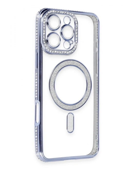 Newface iPhone 16 Pro Kılıf Joke Simli Magneticsafe Kılıf - Mavi