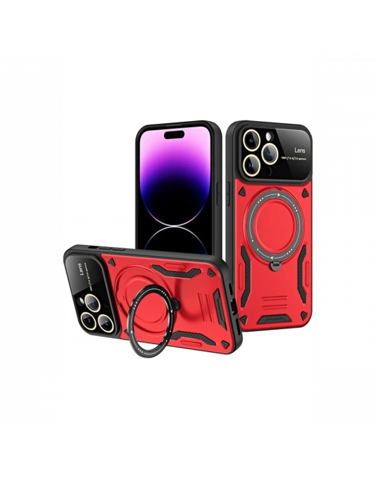 Newface iPhone 16 Pro Kılıf Joy Lens Standlı Kapak - Kırmızı