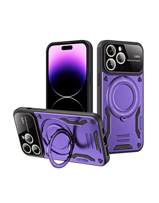 Newface iPhone 16 Pro Kılıf Joy Lens Standlı Kapak - Mor