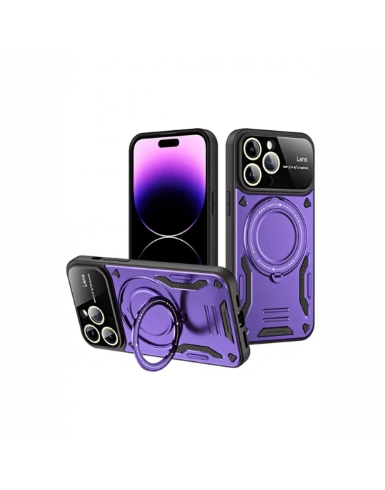 Newface iPhone 16 Pro Kılıf Joy Lens Standlı Kapak - Mor