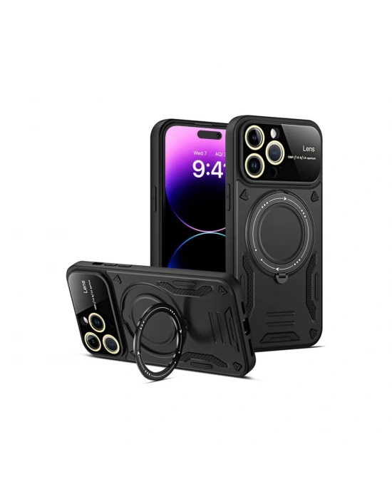 Newface iPhone 16 Pro Kılıf Joy Lens Standlı Kapak - Siyah