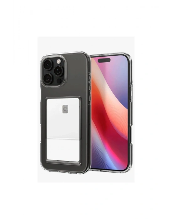 Newface iPhone 16 Pro Kılıf Kart Şeffaf Silikon - Şeffaf