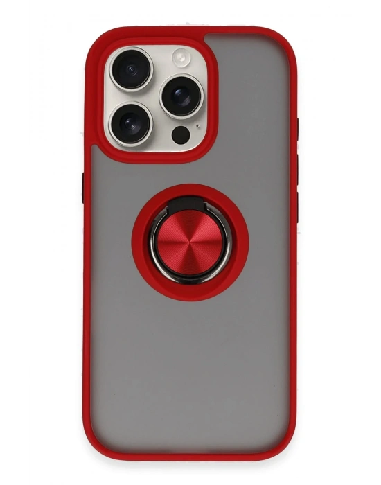 Newface iPhone 16 Pro Kılıf Montreal Yüzüklü Silikon Kapak - Kırmızı