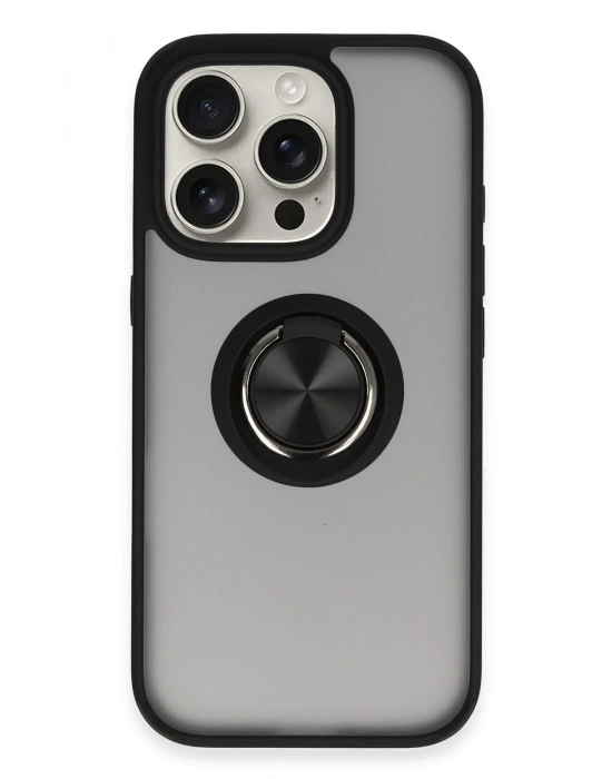 Newface iPhone 16 Pro Kılıf Montreal Yüzüklü Silikon Kapak - Siyah