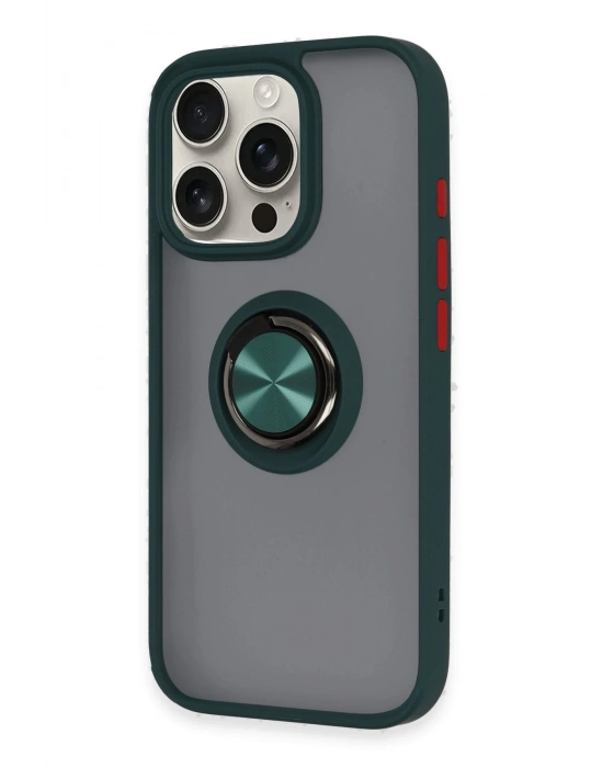 Newface iPhone 16 Pro Kılıf Montreal Yüzüklü Silikon Kapak - Yeşil