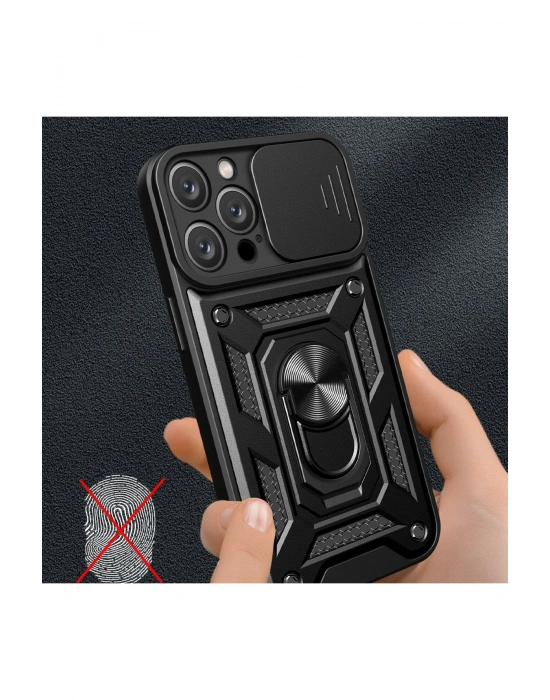 Newface iPhone 16 Pro Kılıf Pars Lens Yüzüklü Silikon - Kırmızı