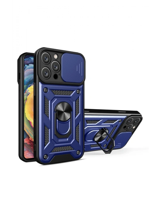 Newface iPhone 16 Pro Kılıf Pars Lens Yüzüklü Silikon - Lacivert