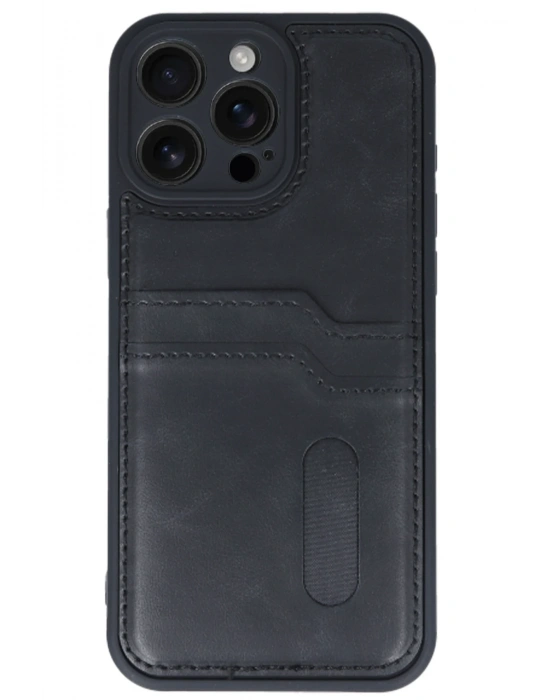 Newface iPhone 16 Pro Kılıf Sara Kartvizitli Deri Kılıf - Siyah