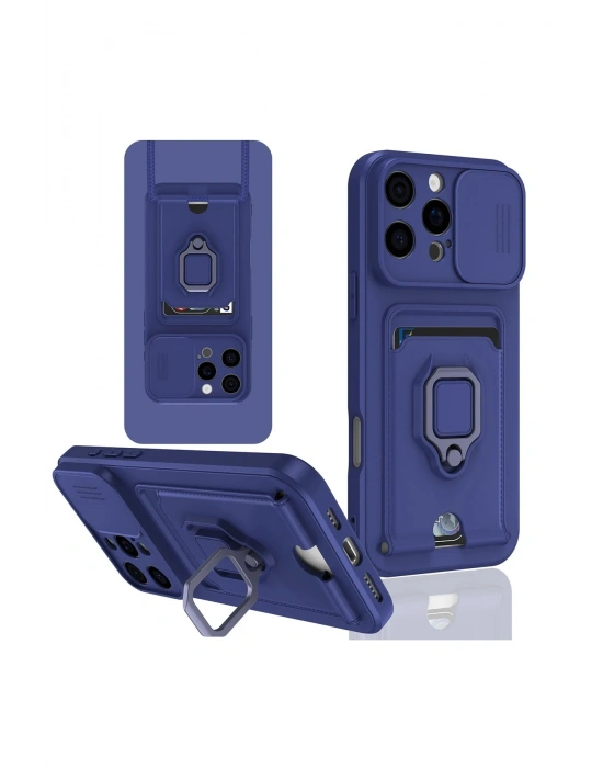 Newface iPhone 16 Pro Kılıf Zuma Kartvizitli Yüzüklü Silikon - Lacivert