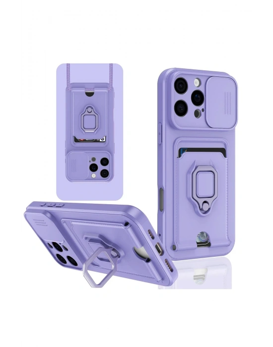 Newface iPhone 16 Pro Kılıf Zuma Kartvizitli Yüzüklü Silikon - Lila
