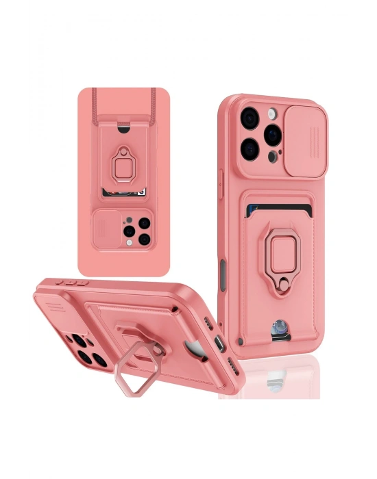 Newface iPhone 16 Pro Kılıf Zuma Kartvizitli Yüzüklü Silikon - Pembe