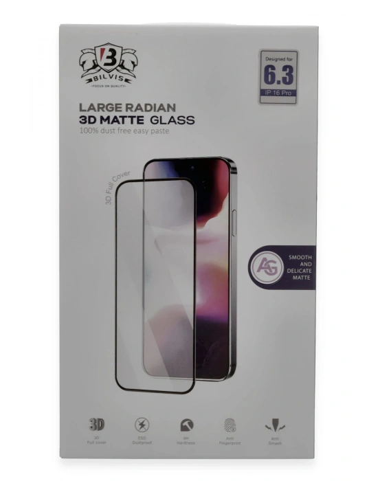 Newface iPhone 16 Pro Max Bilvis 3D Mat Cam Ekran Koruyucu